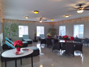 Clubhouse decorated for christmas