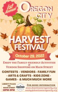 Oregon city harvest festival flyer featuring photos and videos.